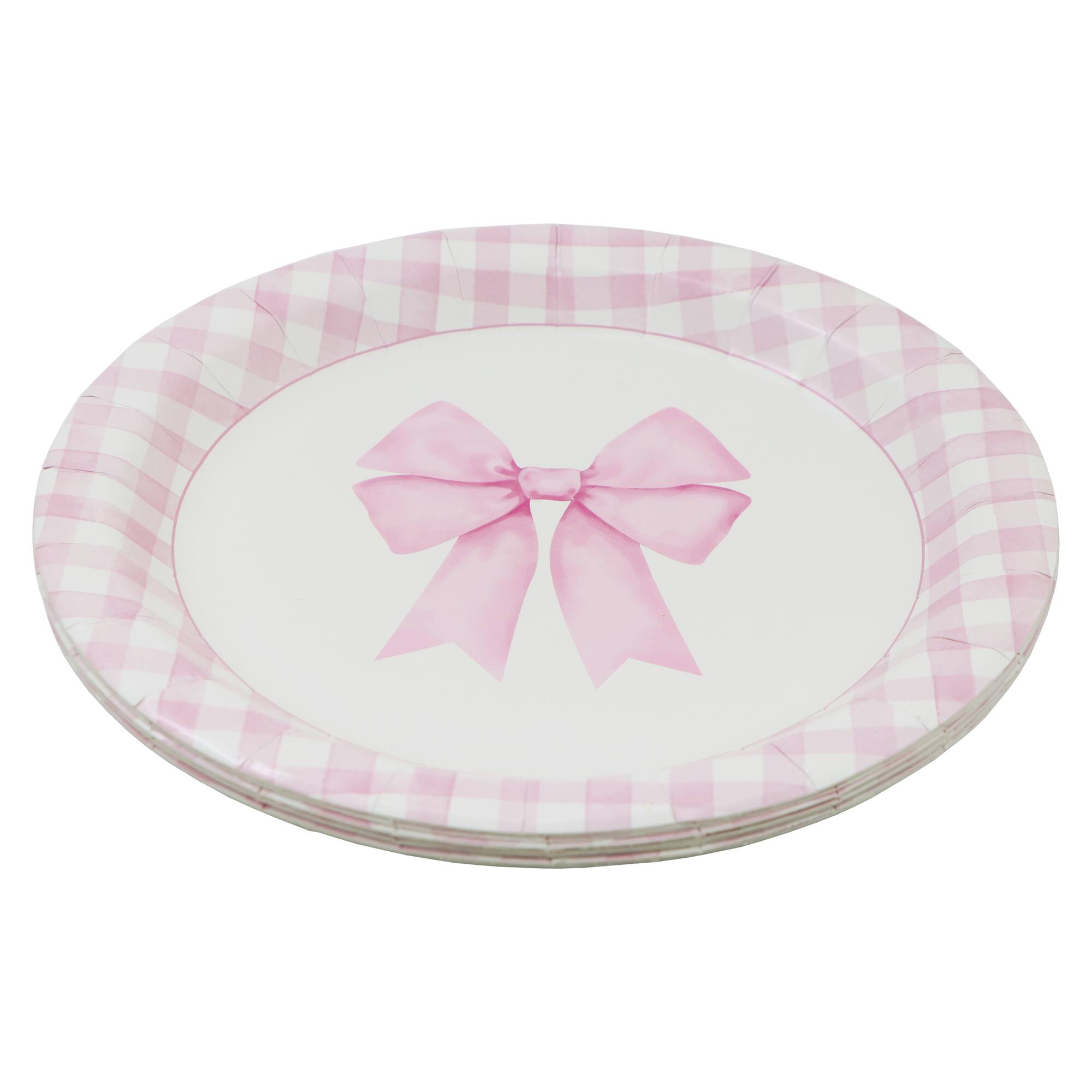9" Pink Bow & Gingham Dinner Plates, 10ct. by Celebrate It™